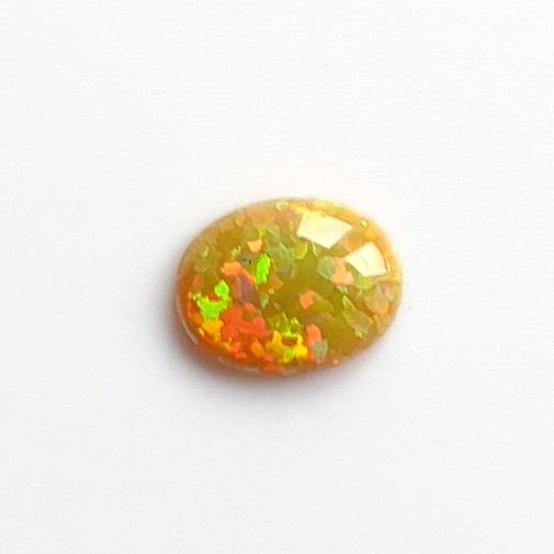 Lab Created Opal:  Oval Cabochon Pea Green (k-55) Lab Created Opal