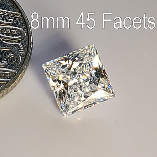 6A, Cubic Zirconia, 6A Quality, Princess, White, 8mm (2.25ct)