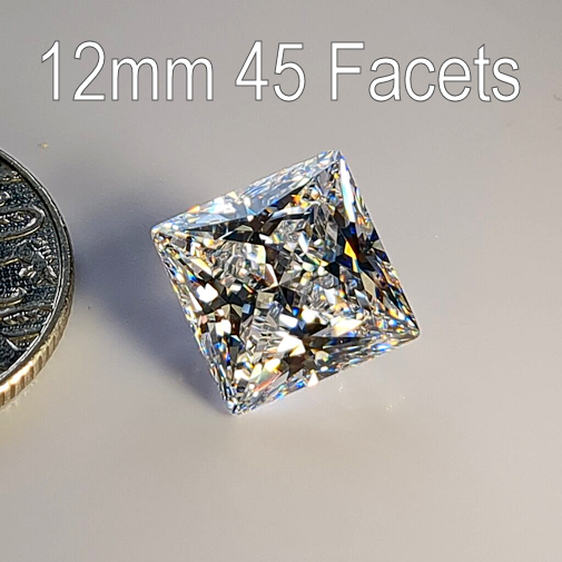6A, Cubic Zirconia, 6A Quality, Princess, White, 12mm (9.5ct)