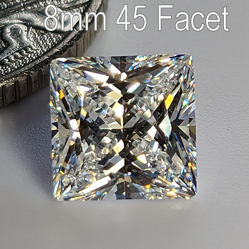 6A, Cubic Zirconia, 6A Quality, Princess, Warm H-J, 8mm (2.25ct)