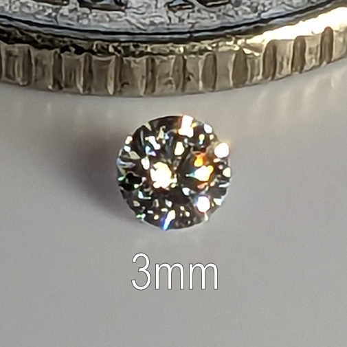 6A, Cubic Zirconia, 6A Quality, Round Brilliant 8 Hearts & Arrows, White, 3mm (0.097ct)