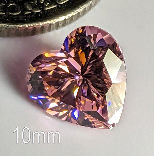 Cubic Zirconia, Heart, Pink, 10mm (3.76ct)