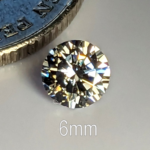 6A, Cubic Zirconia, 6A Quality, Round Brilliant 8 Hearts & Arrows, White, 6mm (0.78ct)