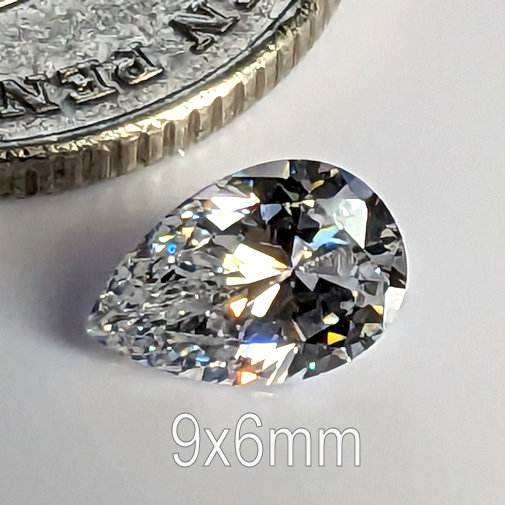 Cubic Zirconia, Pear, White, 9x6mm (1.3ct)