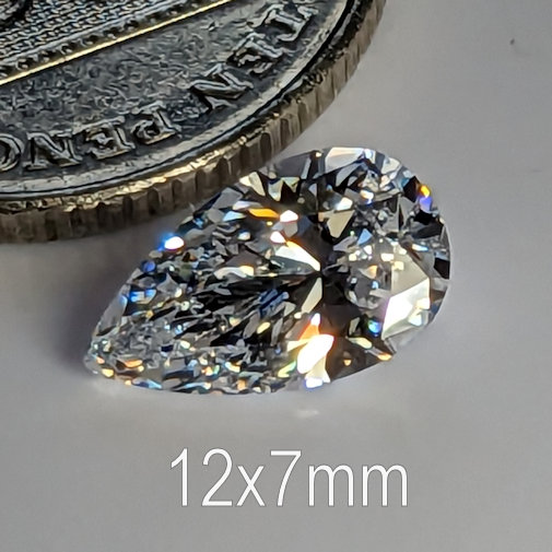 Cubic Zirconia, Pear, White, 12x7mm (3.4ct)