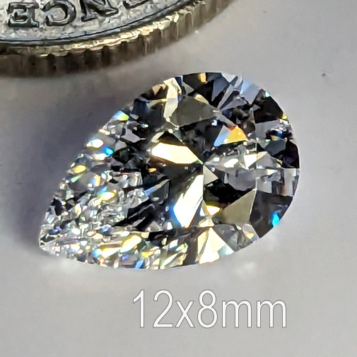 6A, Cubic Zirconia, 6A Quality, Pear, White, 12x8mm (4.2ct)