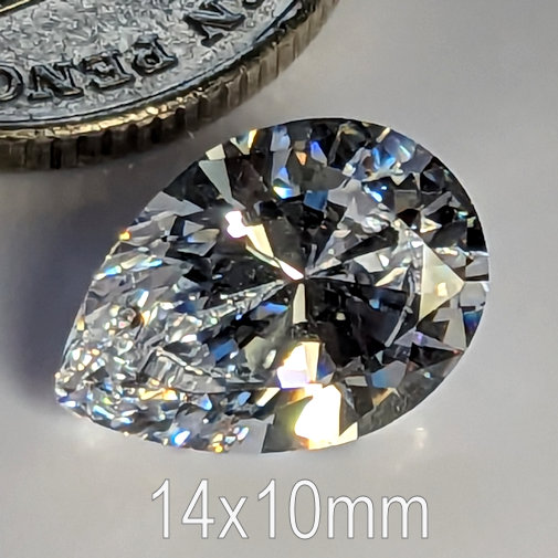 Cubic Zirconia, Pear, White, 14x10mm (5.7ct)