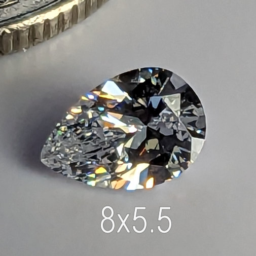 Cubic Zirconia, Pear, White, 8x5.5mm (1ct)