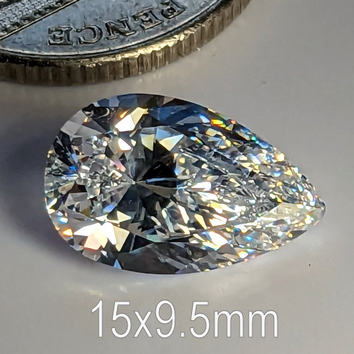 Cubic Zirconia, Pear, White, 15x9.5mm (5ct)