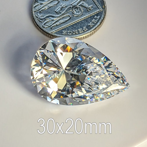 Cubic Zirconia, Pear, White, 30x20mm (44.2ct)
