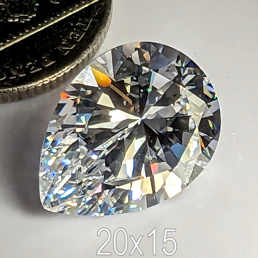 6A, Cubic Zirconia, 6A Quality, Pear, White, 20x15mm (17.5ct)