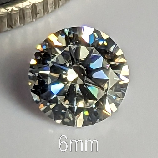 6A, Cubic Zirconia, 6A Quality, Round Brilliant 8 Hearts & Arrows, Warm (H-J), 6mm (0.78ct)