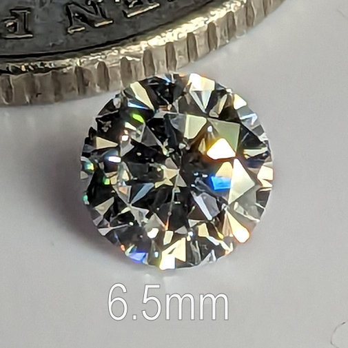 6A, Cubic Zirconia, 6A Quality, Round Brilliant 8 Hearts & Arrows, Warm (H-J), 6.5mm (1ct)