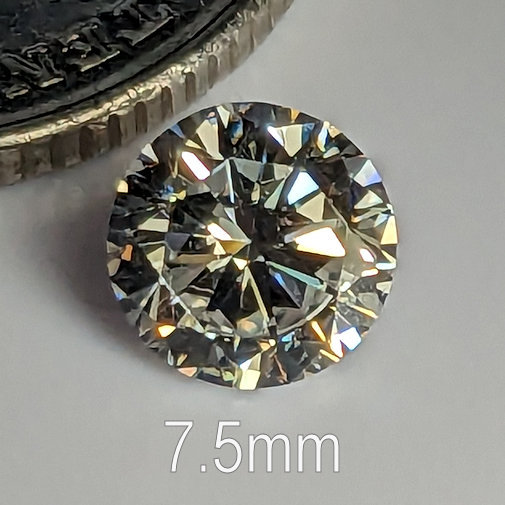 6A, Cubic Zirconia, 6A Quality, Round Brilliant 8 Hearts & Arrows, Warm (H-J), 7.5mm (1.59ct)