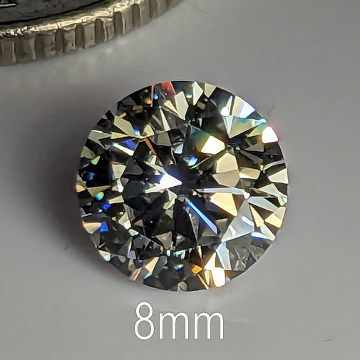 6A, Cubic Zirconia, 6A Quality, Round Brilliant 8 Hearts & Arrows, Warm (H-J), 8mm (1.84ct)