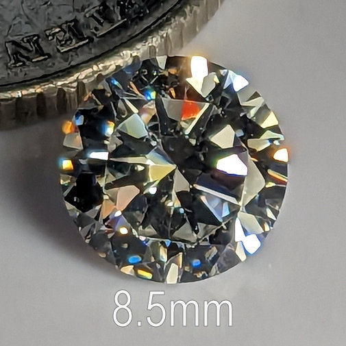 6A, Cubic Zirconia, 6A Quality, Round Brilliant 8 Hearts & Arrows, Warm (H-J), 8.5mm (2.32ct)