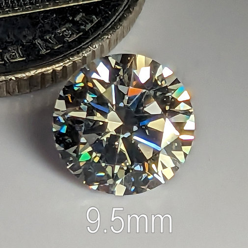 6A, Cubic Zirconia, 6A Quality, Round Brilliant 8 Hearts & Arrows, Warm (H-J), 9.5mm (3.24ct)