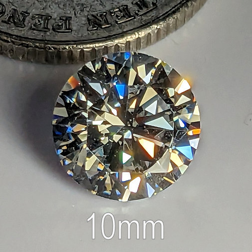 6A, Cubic Zirconia, 6A Quality, Round Brilliant 8 Hearts & Arrows, Warm (H-J), 10mm (3.8ct)