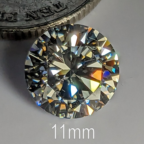 6A, Cubic Zirconia, 6A Quality, Round Brilliant 8 Hearts & Arrows, Warm (H-J), 11mm (5ct)