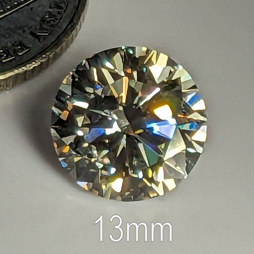 6A, Cubic Zirconia, 6A Quality, Round Brilliant 8 Hearts & Arrows, Warm (H-J), 13mm (8.3ct)