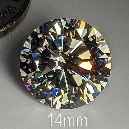 6A, Cubic Zirconia, 6A Quality, Round Brilliant 8 Hearts & Arrows, Warm (H-J), 14mm (10.4ct)