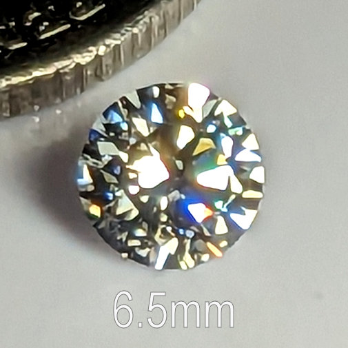 6A, Cubic Zirconia, 6A Quality, Round Brilliant 8 Hearts & Arrows, White, 6.5mm (1ct)