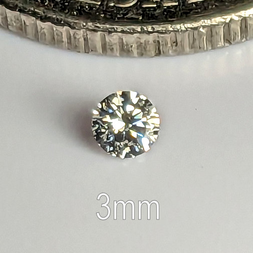6A, Cubic Zirconia, 6A Quality, Round Brilliant 8 Hearts & Arrows, Warm (K-M), 3mm (0.097ct)