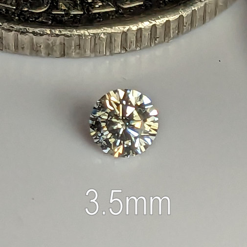6A, Cubic Zirconia, 6A Quality, Round Brilliant 8 Hearts & Arrows, Warm (K-M), 3.5mm (0.154ct)