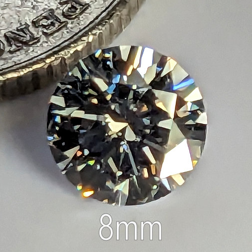 6A, Cubic Zirconia, 6A Quality, Round Brilliant 8 Hearts & Arrows, White, 8mm (1.84ct)