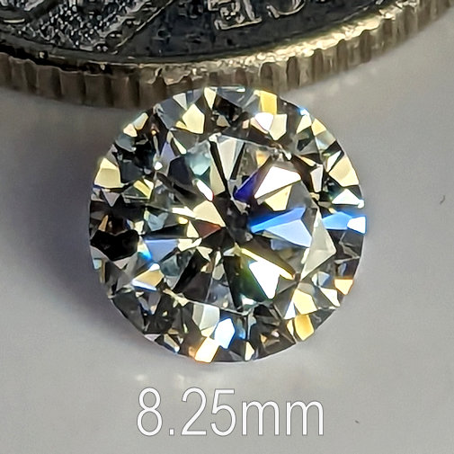 6A, Cubic Zirconia, 6A Quality, Round Brilliant 8 Hearts & Arrows, White, 8.25mm (2.12ct)