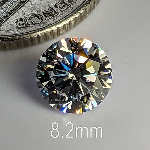 6A, Cubic Zirconia, 6A Quality, Round Brilliant 8 Hearts & Arrows, White, 8.2mm (2ct)