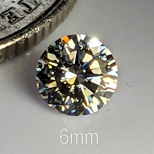 6A, Cubic Zirconia, 6A Quality, Round Brilliant 8 Hearts & Arrows, Warm (K-M), 6mm (0.78ct)