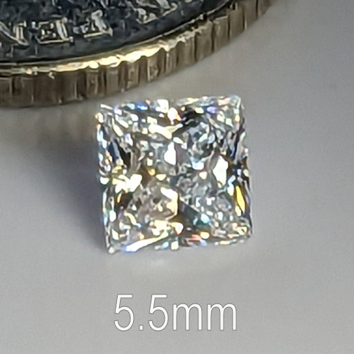 6A, Cubic Zirconia, Princess Plus, White, 5.5mm (1ct)