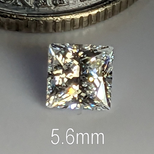 6A, Cubic Zirconia, Princess Plus, White, 5.6mm (1.1ct)