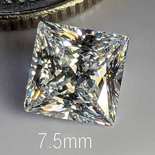 6A, Cubic Zirconia, Princess Plus, White, 7.5mm (2ct)