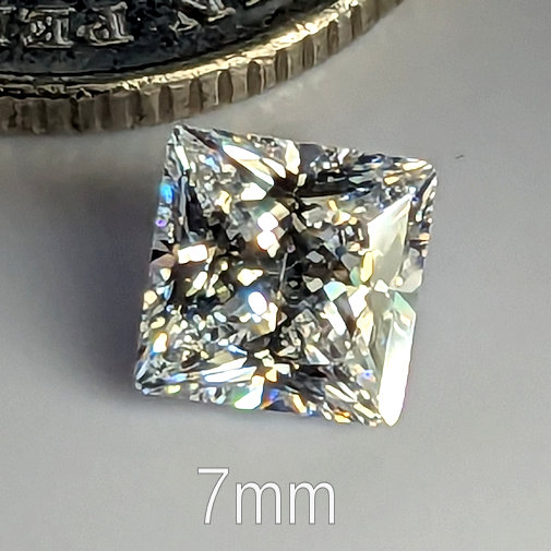 6A, Cubic Zirconia, Princess Plus, White, 7mm (1.6ct)