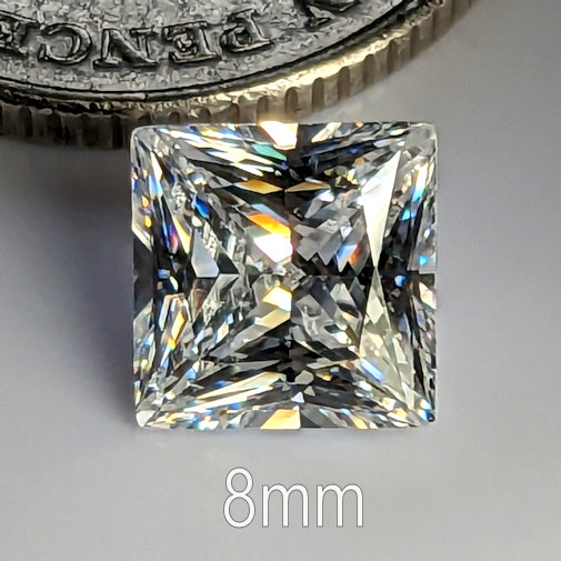 6A, Cubic Zirconia, Princess Plus, White, 8mm (2.25ct)