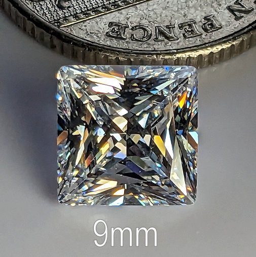 6A, Cubic Zirconia, Princess Plus, White, 9mm (4.12ct)