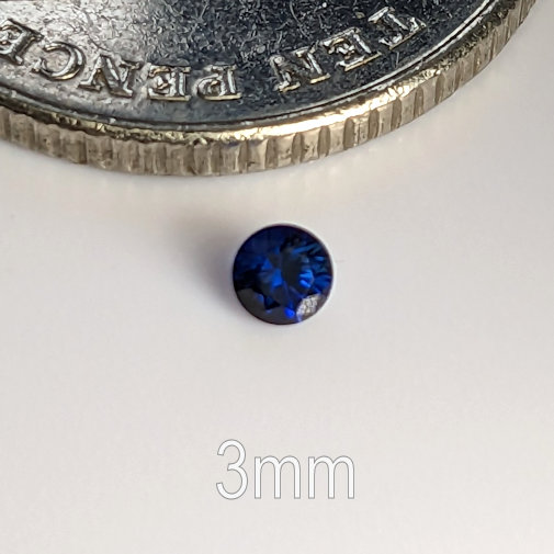 Lab Created Sapphire, AAAAA Quality, Lab Blue Sapphire, Dark Blue, Round Brilliant, 3mm (0.097ct)