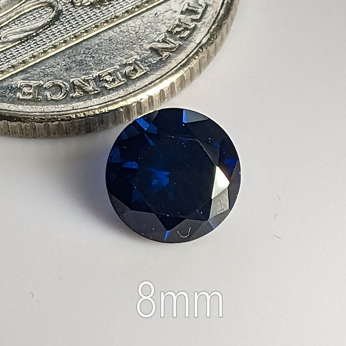 5A, Lab Created Sapphire, AAAAA Quality, Lab Blue Sapphire, Dark Blue, Round Brilliant, 8mm (1.84ct)