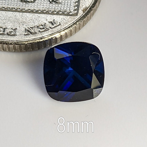 Lab Created Sapphire, Lab Blue Sapphire, Blue 34, Cushion, 8mm (2ct)