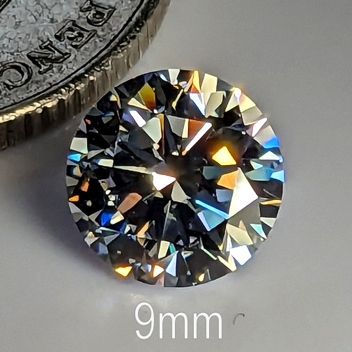 6A, Cubic Zirconia, 6A Quality, Round Brilliant 8 Hearts & Arrows, White, 9mm (2.76ct)