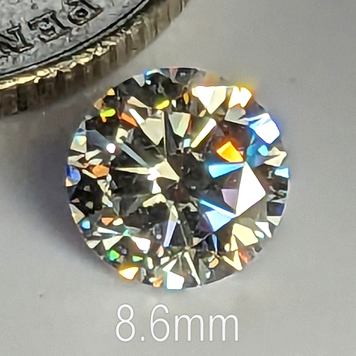 6A, Cubic Zirconia, Round Brilliant 8 Hearts & Arrows, White, 8.6mm (2.25ct)