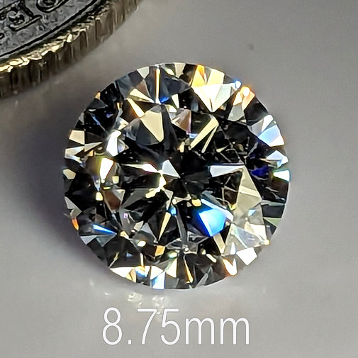 6A, Cubic Zirconia, Round Brilliant 8 Hearts & Arrows, White, 8.75mm (2.53ct)