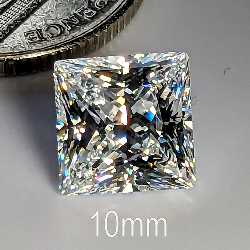 6A, Cubic Zirconia, 6A Quality, Princess Plus, White, 10mm (5.62ct)