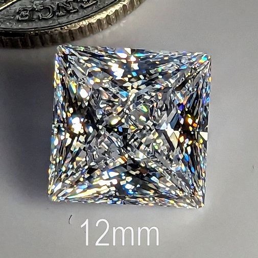 6A, Cubic Zirconia, Princess Plus, White, 12mm (9.5ct)