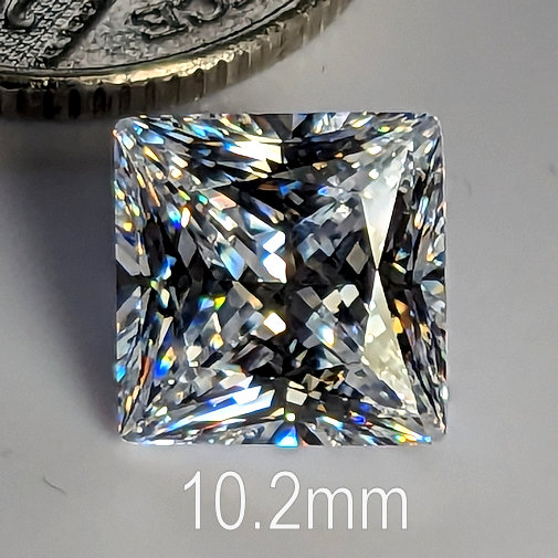 6A, Cubic Zirconia, Princess Plus, White, 10.2mm (5.3ct)