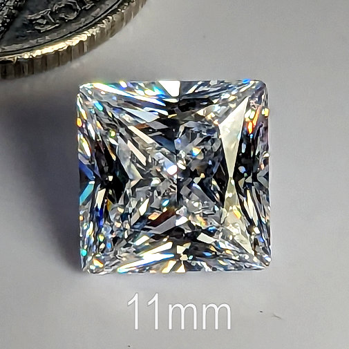 6A, Cubic Zirconia, Princess Plus, White, 11mm (6.7ct)