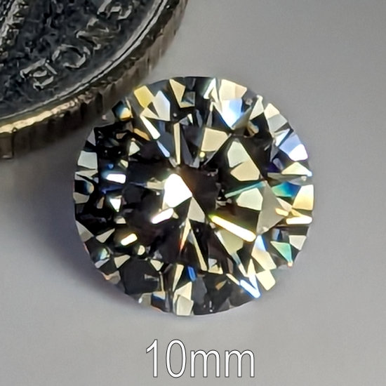 6A, Cubic Zirconia, 6A Quality, Round Brilliant 8 Hearts & Arrows, White, 10mm (3.8ct)