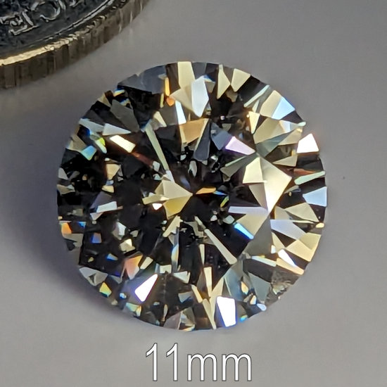 6A, Cubic Zirconia, 6A Quality, Round Brilliant 8 Hearts & Arrows, White, 11mm (5.03ct)